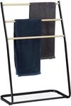Relaxdays Handtuchhalter stehend, Metall, 3 Sprossen in Holzoptik, f&uuml;r Handt&uuml;cher &