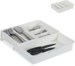 Relaxdays Besteckkasten, ausziehbar, 7 F&auml;cher, f&uuml;r Besteck & K&uuml;chenutensilien,