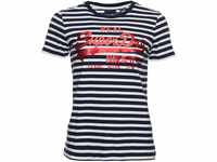 Superdry T-Shirt Damen VL Satin Stripe Entry Tee Navy Stripe, Größe:S