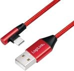 USB 2.0 Anschlusskabel, USB (Typ A) zu USB (Typ C) 90&deg; abgewinkelt, rot, 1m