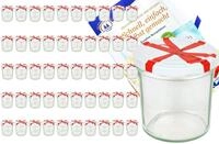 MamboCat 50er Set Sturzglas 350 ml to 82 wei&szlig;er Deckel mit Schleifendekor incl.
