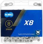 Fahrrad Kette, KMC Fahrradkette, X8 Silver, 1/2" x 3/32", 114 Glieder, 8-fach,...