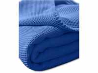 Kneer Waffelpique Decke, Blau, 220 x 240 cm