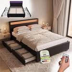 Juskys Polsterbett Lyon 140x200 cm mit Bettkasten, LED Beleuchtung, Lattenrost &