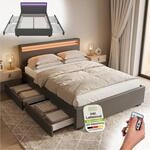 Juskys Polsterbett Lyon 140x200 cm mit Bettkasten, LED Beleuchtung, Lattenrost &