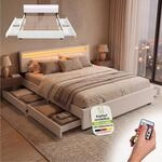 Juskys Polsterbett Lyon 180x200 cm mit Bettkasten, LED Beleuchtung, Lattenrost &