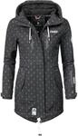 MARIKOO Damen &Uuml;bergangsjacke Softshellmantel mit Kapuze Zimtzicke Schwarz Dots Gr. S