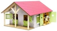 Kids Globe Farming Reiterhof rosa Bauernhof Pferdestall Holz 1:24 mit 2 Boxen,