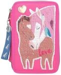 Depesche 10529 Federtasche 3 fach mit Streichpailletten, Miss Melody LOVE, rosa, ca.