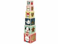 Janod - Baby Forest Holz-Pyramide aus 6 Würfeln, Spielzeug für frühkindliches