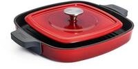Woll Iron Gusseisen Grillpfanne viereckig mit Rillen, inkl. Steakpresse und
