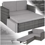 tectake Sofa Set - 2 Sitzer Sessel mit Hocker und Schlaffunktion, kleine Rattan Couch