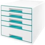 Leitz CUBE Schubladenbox mit 5 Schubladen, Wei&szlig;/Eisblau, A4, Inkl. transparentem