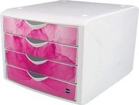 helit H6129626 - Schubladenbox, &bdquo;the chameleon, 4 Sch&uuml;be, wei&szlig;/himbeer