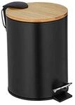 WENKO Kosmetik-Treteimer Mod. Tortona, schwarzer Eimer mit Bambusdeckel, 3 Liter,