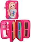 Depesche 8733 - TOPModel Federtasche 3 fach, mit Pailletten, pink, ca. 20 x 13 x 7 cm