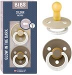 BIBS Colour GLOW Schnuller, 6-18 Monate, 2er-Pack, Vanilla/Dark Oak | Runder...