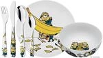 WMF Minions Kinder Geschirrset 6-teilig, Kindergeschirr mit Kinderbesteck Edelstahl,