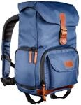 Mantona Luis junior Retro Fotorucksack blau mit Leder, Kamerarucksack inkl.