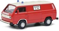Schuco VW T3 Feuerwehr Kastenwagen, Modellauto, Ma&szlig;stab 1:64, rot/wei&szlig;
