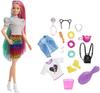 Barbie GRN81 - Leoparden Regenbogen-Haar Puppe (blond) mit Farbwechseleffekt, 16
