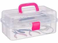 Relaxdays Transparente Plastikbox, 9 Fächer, Werkzeugbox, Nähkästchen,