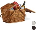 Relaxdays Picknickkorb mit Deckel, geflochten, Stoffbezug, Henkel, gro&szlig;er Tragekorb,