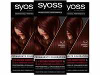 Syoss Color Coloration 4_2 Mahagoni Stufe 3 (3 x 115 ml), permanente Haarfarbe für