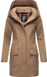 MARIKOO Damen &Uuml;bergangsjacke Softshellmantel atmungsaktiv mit Kapuze Mayleen Taupe