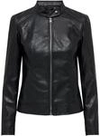 JDY Damen Kunstlederjacke Rei&szlig;verschluss Hochgeschlossen Gesteppte Details Langarm,