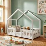 [en.casa] Kinderbett Treviolo 70x140 cm Wei&szlig; | Hausbett, Montessori, Holzbett...