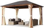TOOLPORT Gartenpavillon 3x4 m Holzoptik, Stahldach Hardtop 4 Seitenteile in