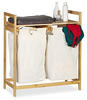 Relaxdays Wäschekorb Bambus, Wäschesortierer mit Ablage, 2 Fächer, ausziehbar,