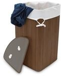 Relaxdays Eckw&auml;schekorb Bambus, faltbare W&auml;schebox 60 l, platzsparend, W&auml;schesack
