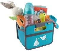 meori Faltbox Mini in Azurblau mit Motiv Storch &ndash; Kleine Klappbox mit Griffen &ndash;