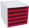 Metzger & Mendle 30050906 hellgraue Schubladenbox mit 5 roten Schüben