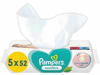 Pampers Sensitive Baby Feuchttücher, 260 Tücher (5 x 52), ohne Duft, für eine
