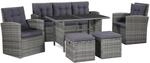 vidaXL 6-TLG. Garten-Lounge-Set mit Auflagen Poly Rattan Grau