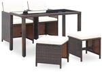 vidaXL 5-TLG. Garten-Essgruppe mit Auflagen Poly Rattan Braun