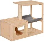 PawHut Katzenh&ouml;hle, Katzenbett mit H&auml;ngematte Indoor 70 x 35 x 60 cm Natur 