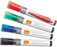 Nobo Liquid Ink Whiteboardmarker-Set, 4 St&uuml;ck, Feine 3 mm Rundspitze, Mehrfarbig,