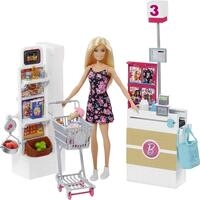 Barbie-Puppe, Supermarkt Barbie-Puppe mit blonden Haaren, Einkaufswagen, Kasse,