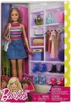 Barbie - Puppe mit bunten Streifen Body und Jeansrock, viele Paar Schuhe,...