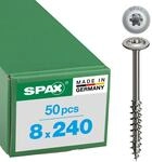 HI.FORCE, 8 x 240 mm, 50 St&uuml;ck, Teilgewinde, Tellerkopf, T-STAR plus T40, 4CUT,