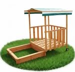 Mucola Sandkasten Sandkiste rollbar mit Sonnendach 182x100x140 cm Holz Gr&uuml;n