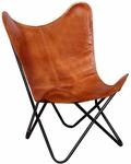 vidaXL Echt Leder Sessel Butterfly Schmetterling Relaxstuhl Vintage Retro Braun