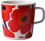 Marimekko - Oiva/Unikko - Tasse - Wei&szlig;/Rot - &Oslash;9,5xH10cm - 4 dl - Steinzeug