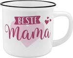 GRUSS & CO Becher Motiv "Mama" | New Bone China Porzellan, Emaille-Optik, 35 cl 