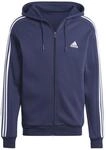 adidas Herren Essentials Fleece 3-Stripes Full-Zip Hoodie, Dark Blue/White, XXL