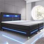 Juskys Boxspringbett Norfolk 180x200 cm - LED Beleuchtung, Bonell Matratze & Topper -